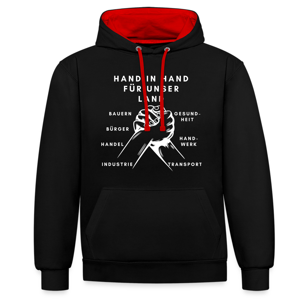 Kontrast-Hoodie - Hand in Hand für unser Land - Schwarz/Rot