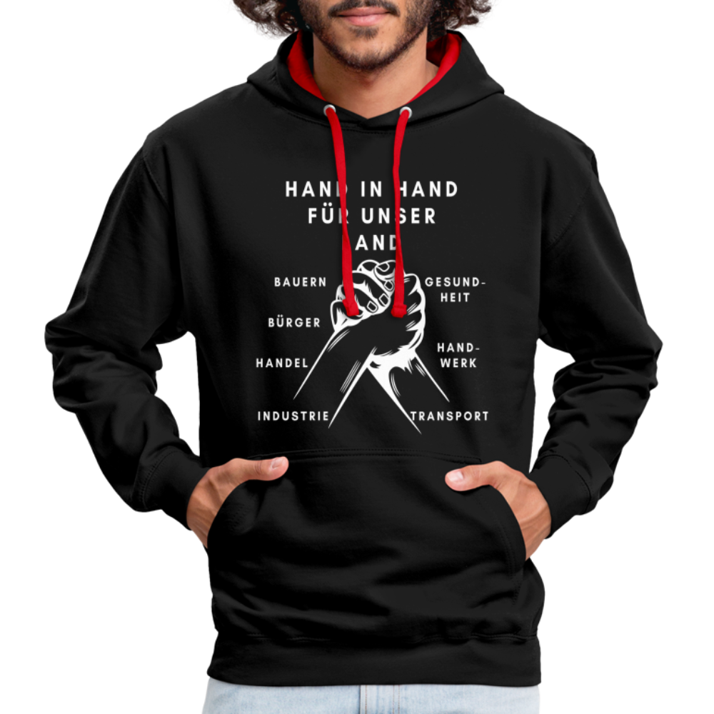 Kontrast-Hoodie - Hand in Hand für unser Land - Schwarz/Rot