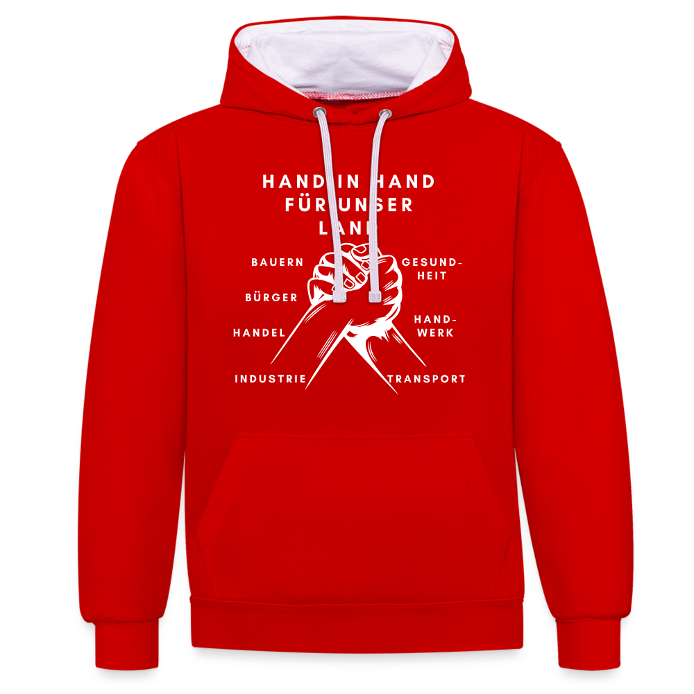 Kontrast-Hoodie - Hand in Hand für unser Land - Rot/Weiß