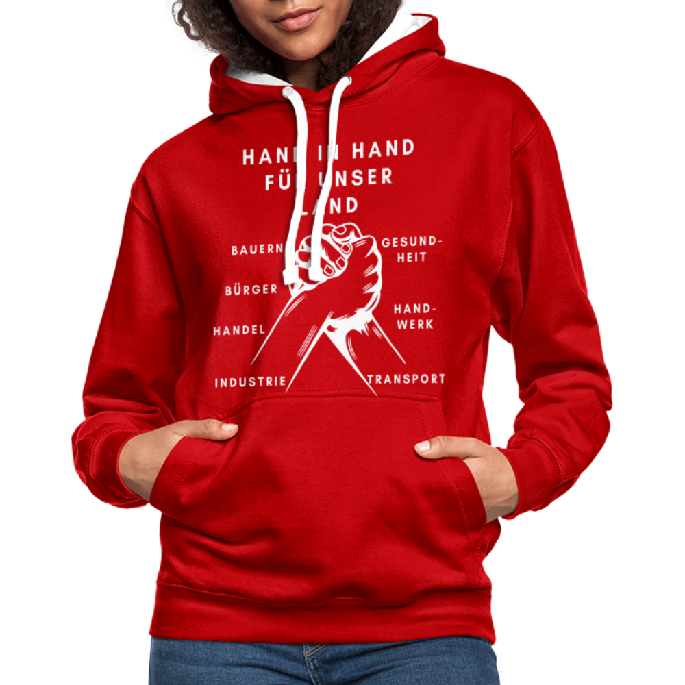 Kontrast-Hoodie - Hand in Hand für unser Land - Rot/Weiß