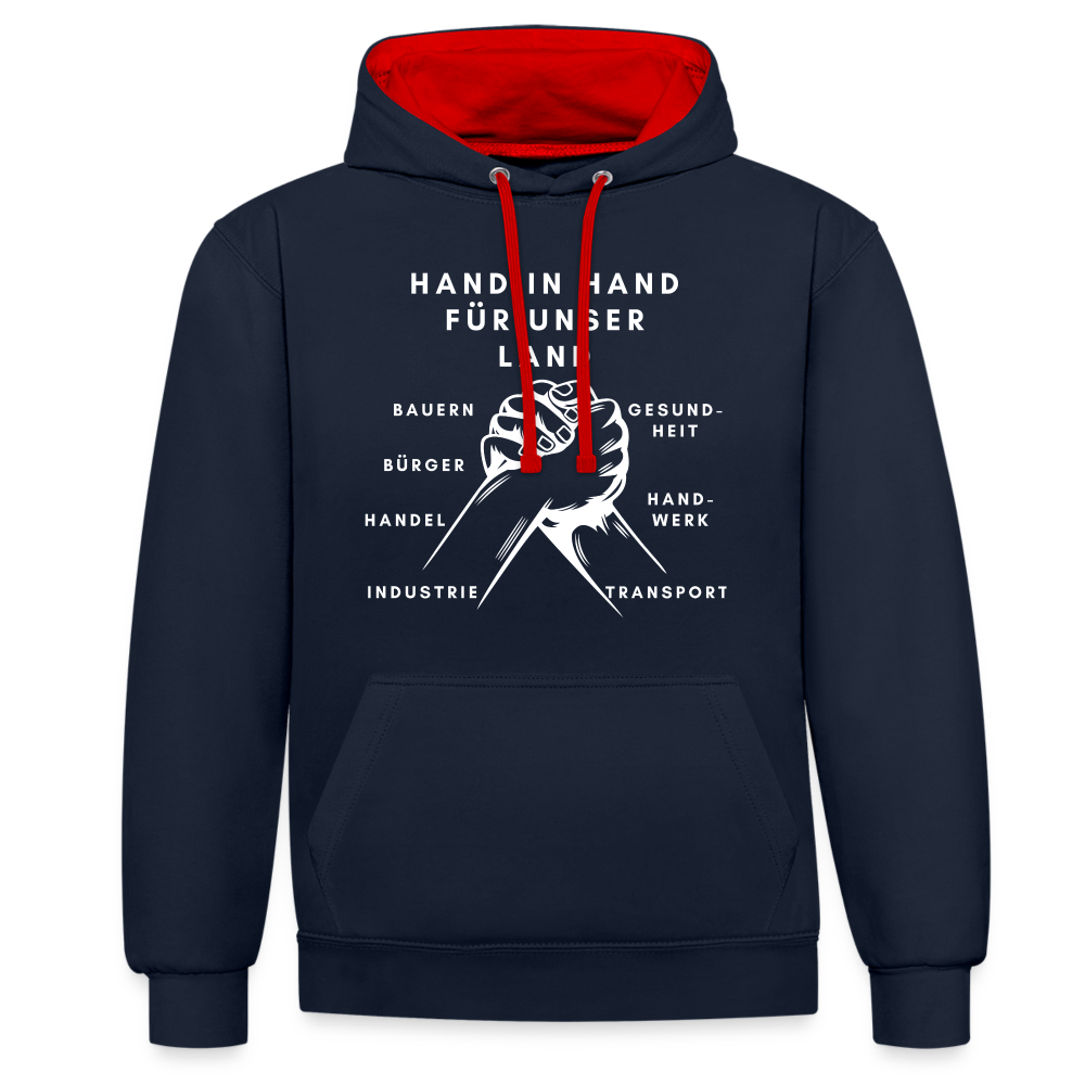 Kontrast-Hoodie - Hand in Hand für unser Land - Navy/Rot