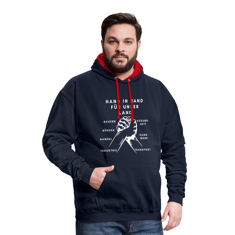 Kontrast-Hoodie - Hand in Hand für unser Land - Navy/Rot