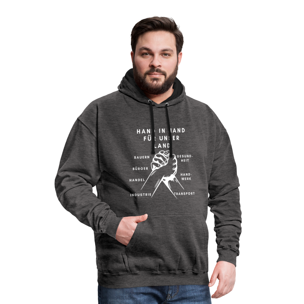Kontrast-Hoodie - Hand in Hand für unser Land - Anthrazit/Schwarz
