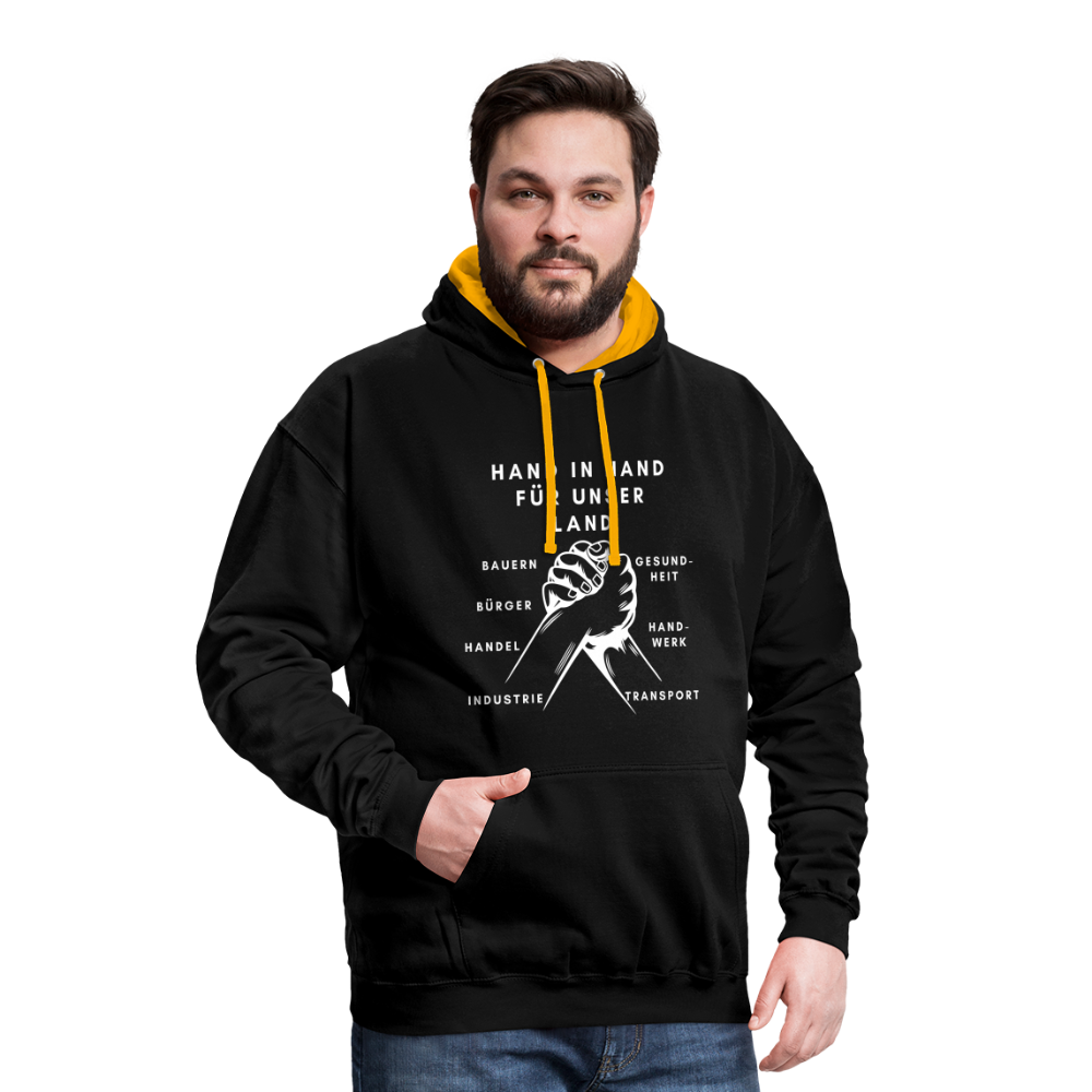 Kontrast-Hoodie - Hand in Hand für unser Land - Schwarz/Gold