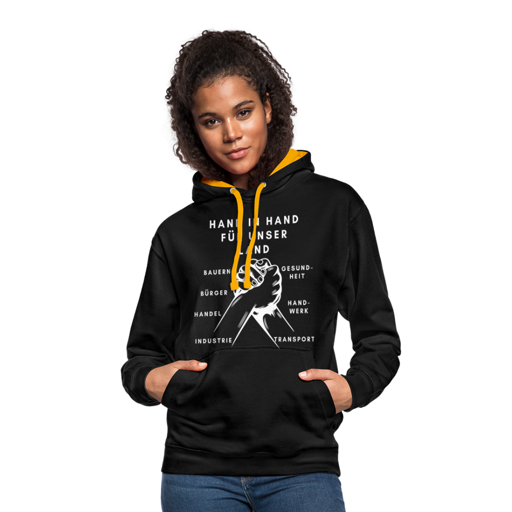 Kontrast-Hoodie - Hand in Hand für unser Land - Schwarz/Gold