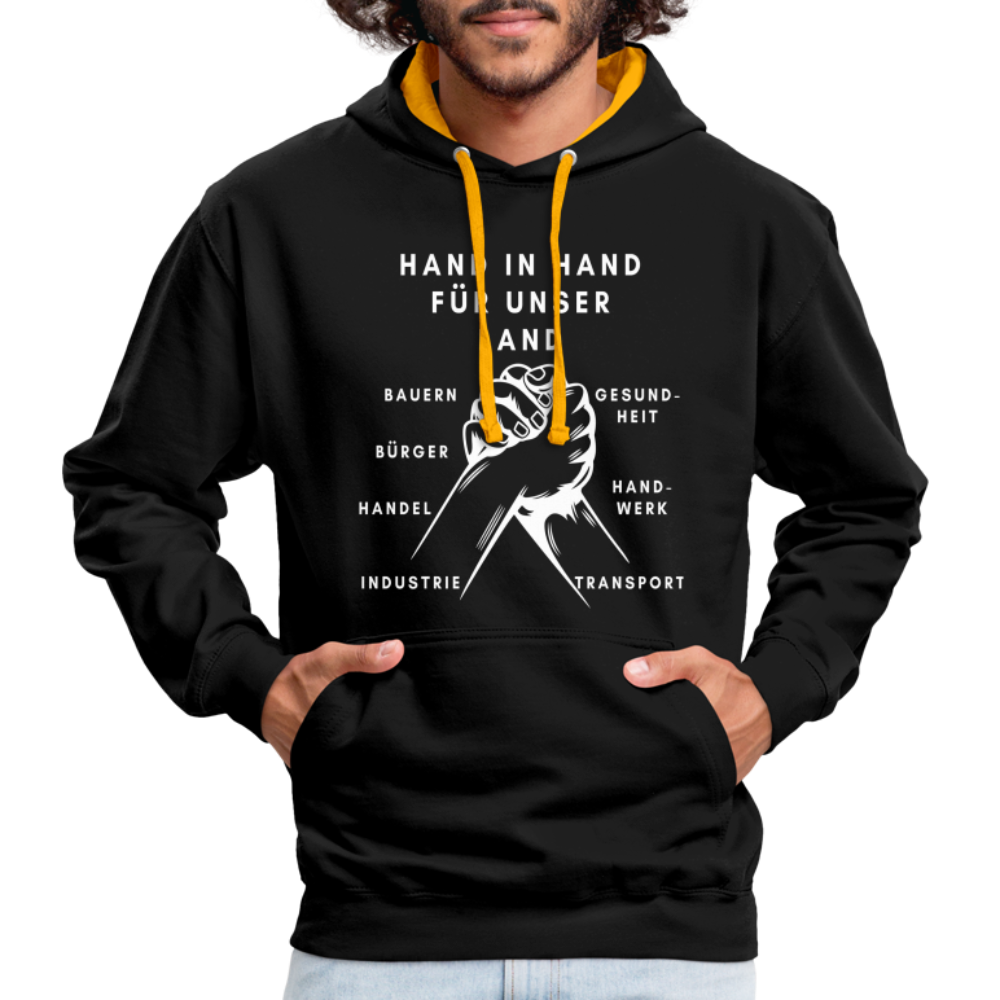 Kontrast-Hoodie - Hand in Hand für unser Land - Schwarz/Gold