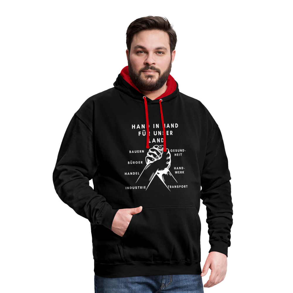 Kontrast-Hoodie - Hand in Hand für unser Land - Schwarz/Rot