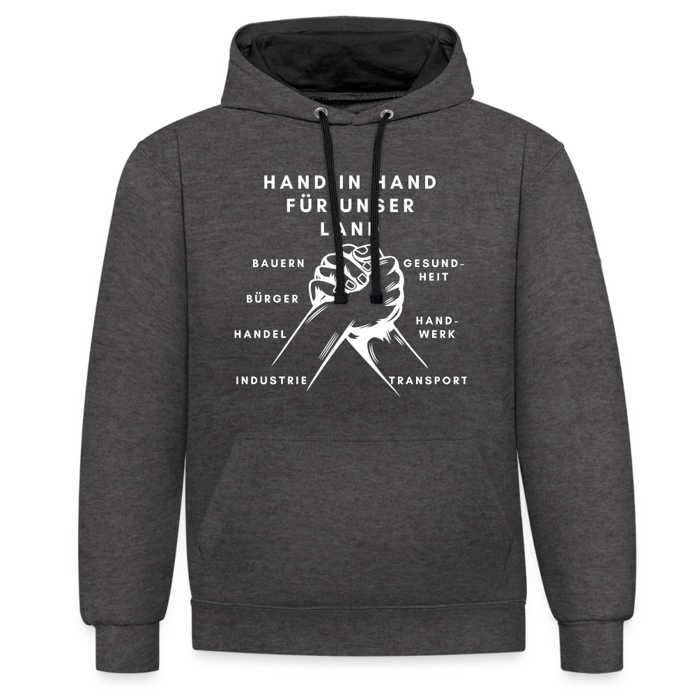 Kontrast-Hoodie - Hand in Hand für unser Land - Anthrazit/Schwarz