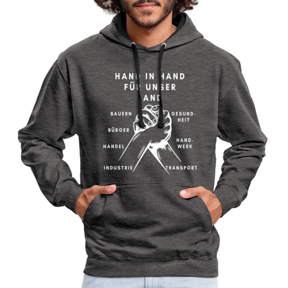 Kontrast-Hoodie - Hand in Hand für unser Land - Anthrazit/Schwarz