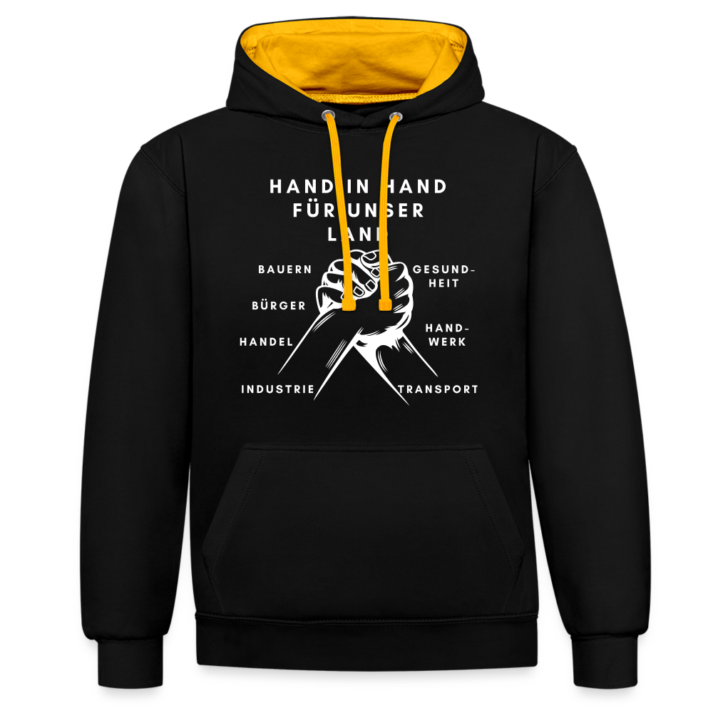 Kontrast-Hoodie - Hand in Hand für unser Land - Schwarz/Gold