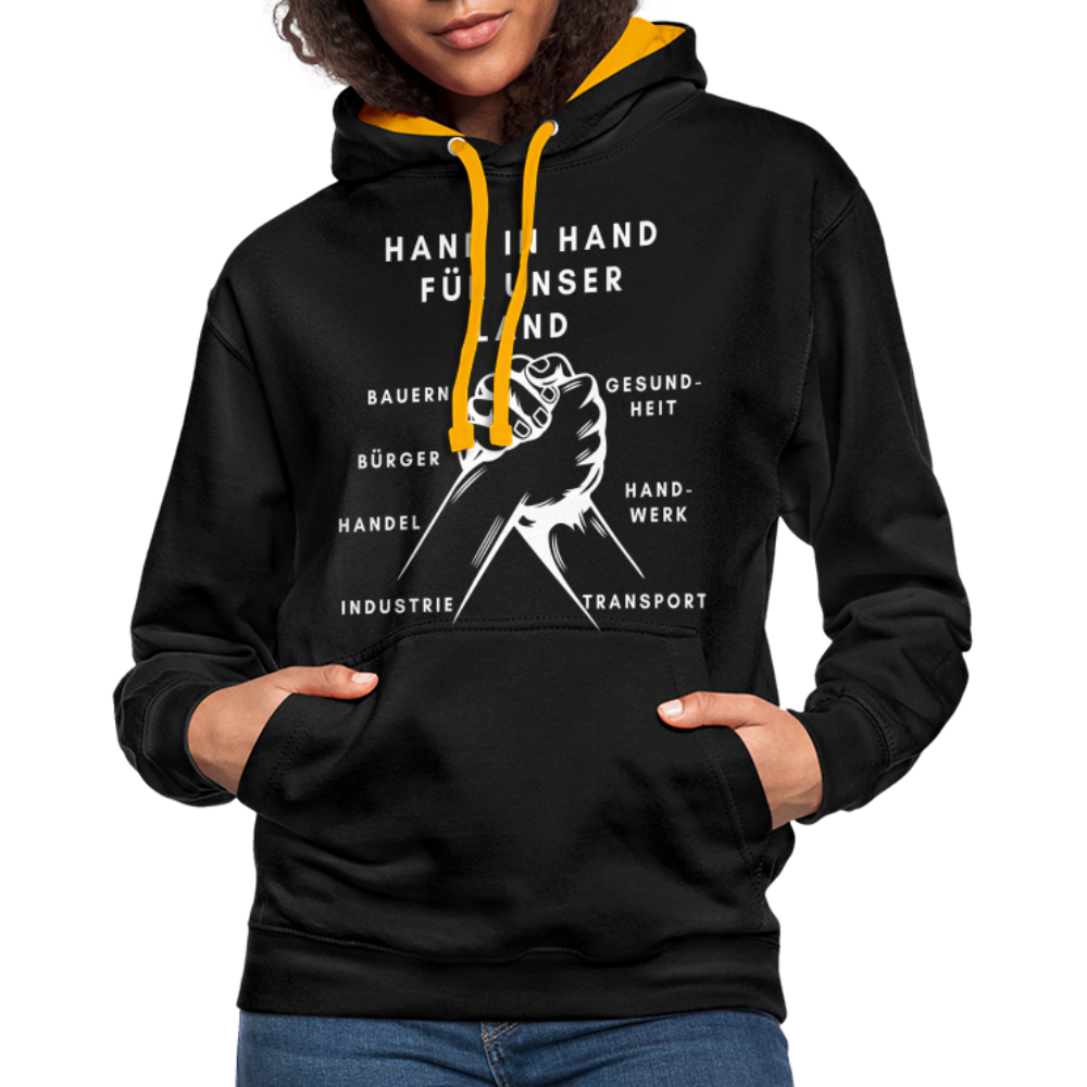 Kontrast-Hoodie - Hand in Hand für unser Land - Schwarz/Gold